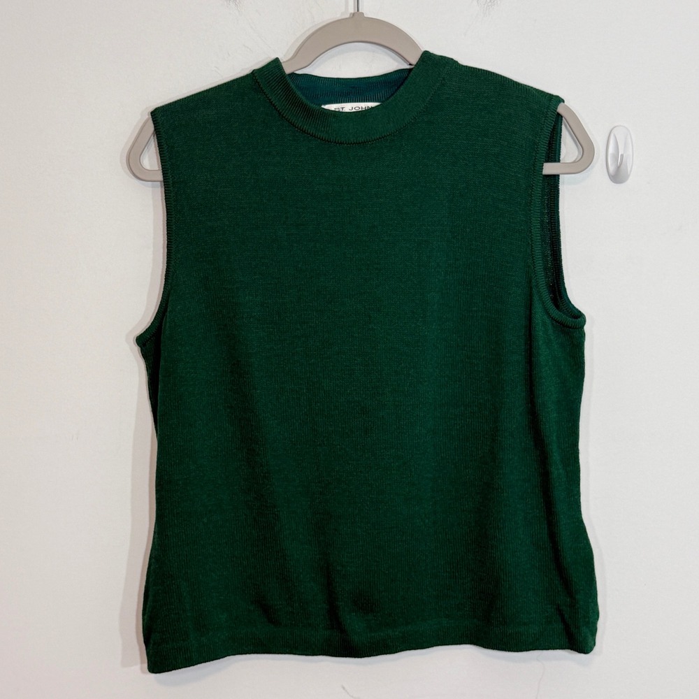 St. John Womens Shell M Green Santana Knit Sleeveless Mock Neck Career Casual